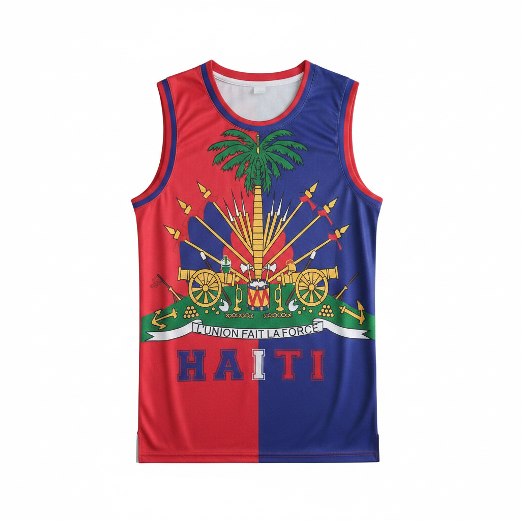 Haiti Coat of Arms Basketball Jersey – Blue & Red