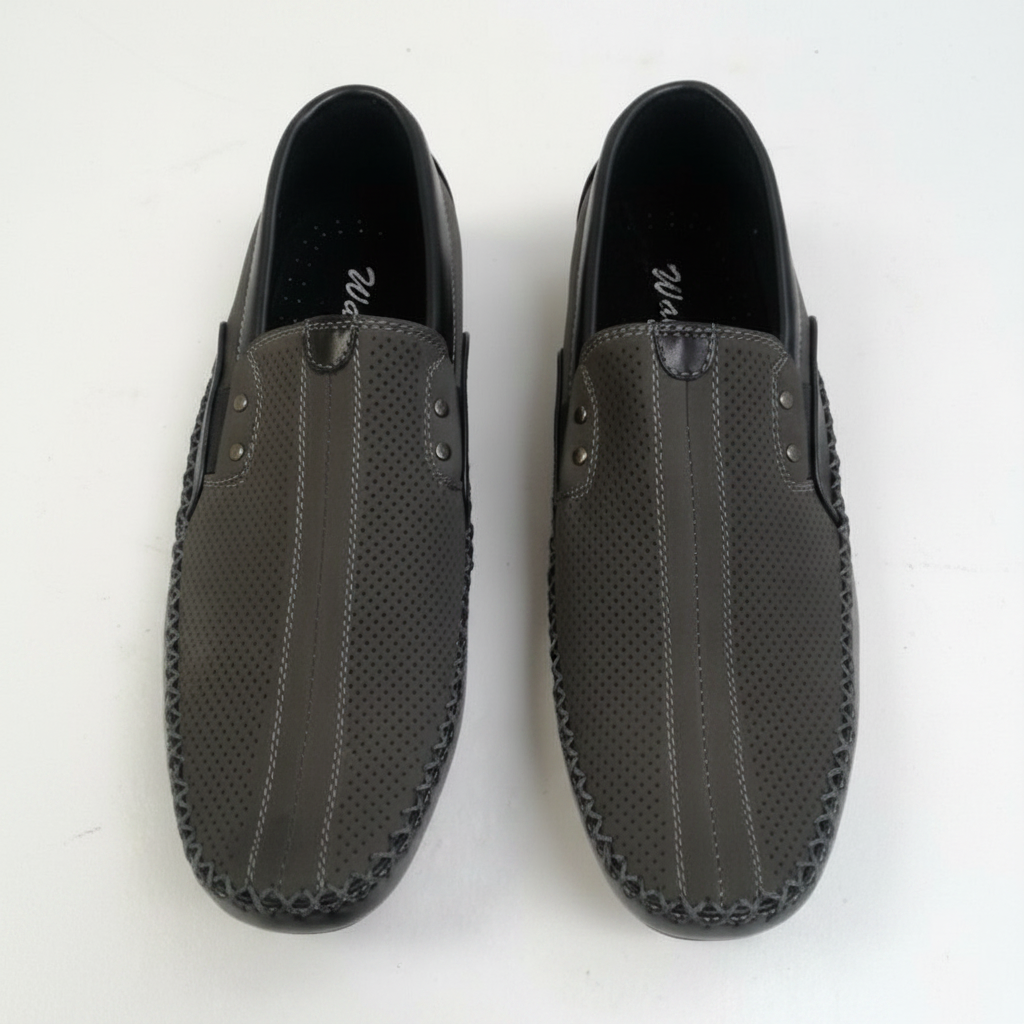 Walga Men's Grey Perforated Leather Slip-On Loafers