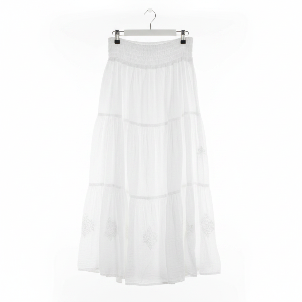 White Tiered Boho Maxi Skirt