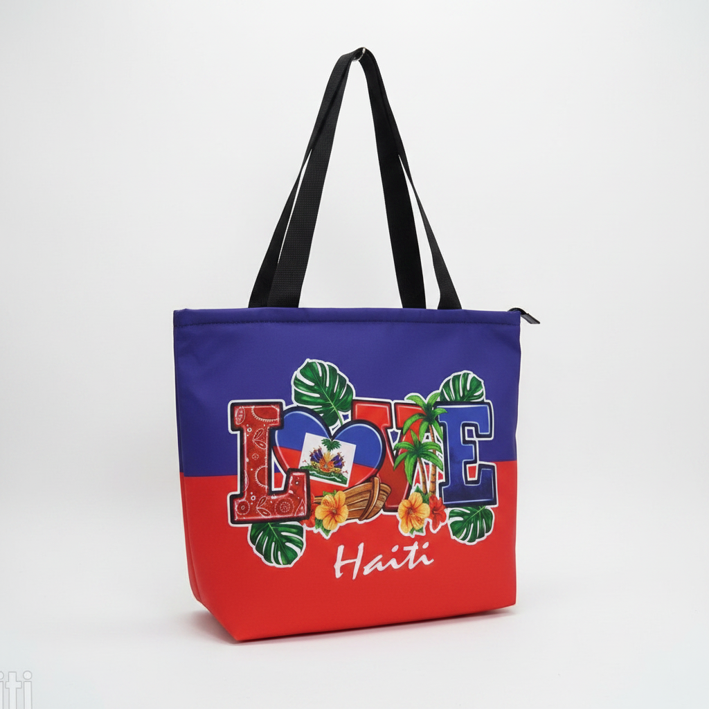 Haiti 'LOVE Haiti' Tote Bag – Large Tropical Design
