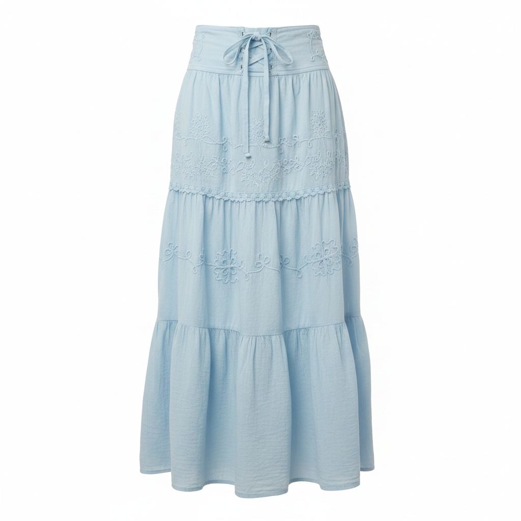 Sky Blue Boho Tiered Maxi Skirt