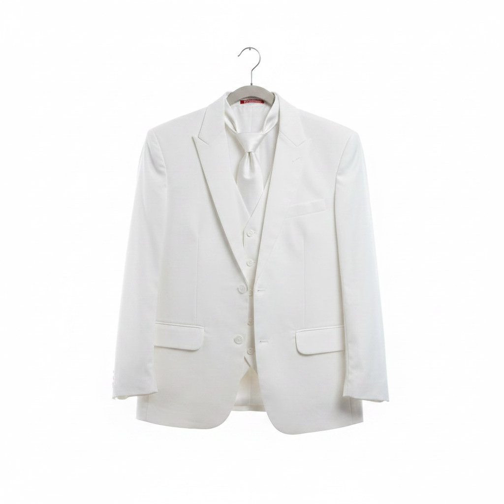 White Men's Suit Jacket with Vest & Tie
