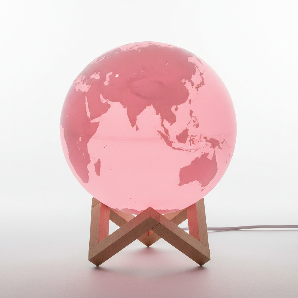 3D Earth Globe Color-Changing Lamp with Wooden Stand