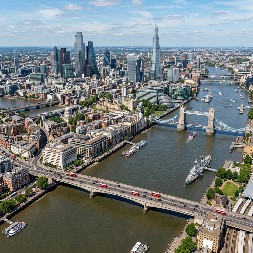 London Bridge and Thames River skyline for cargo shipping to Nigeria