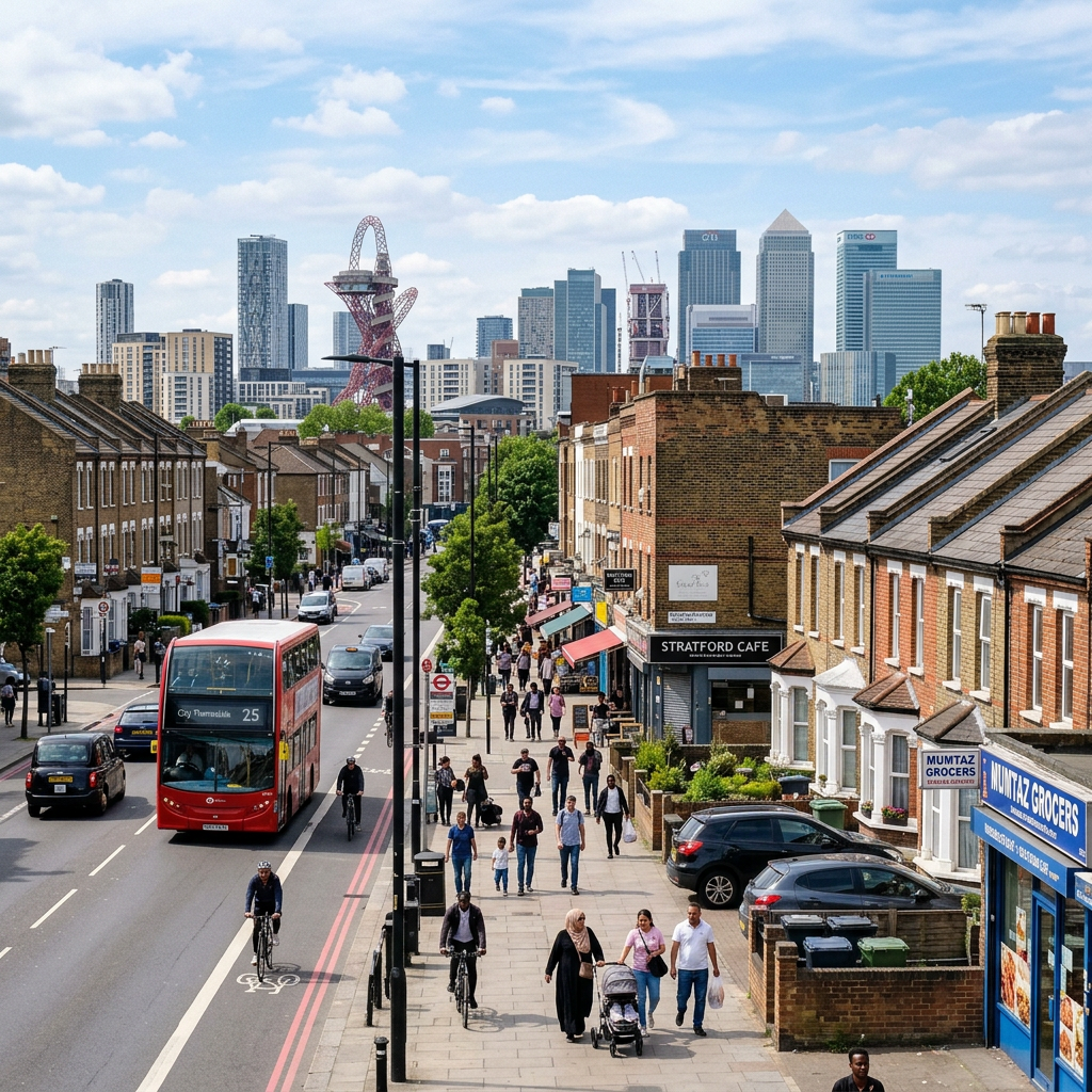 East London Stratford cityscape for Nigeria cargo shipping service