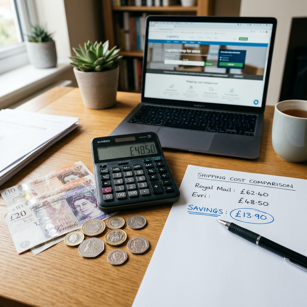 UK pound coins and calculator for cheap cargo shipping costs