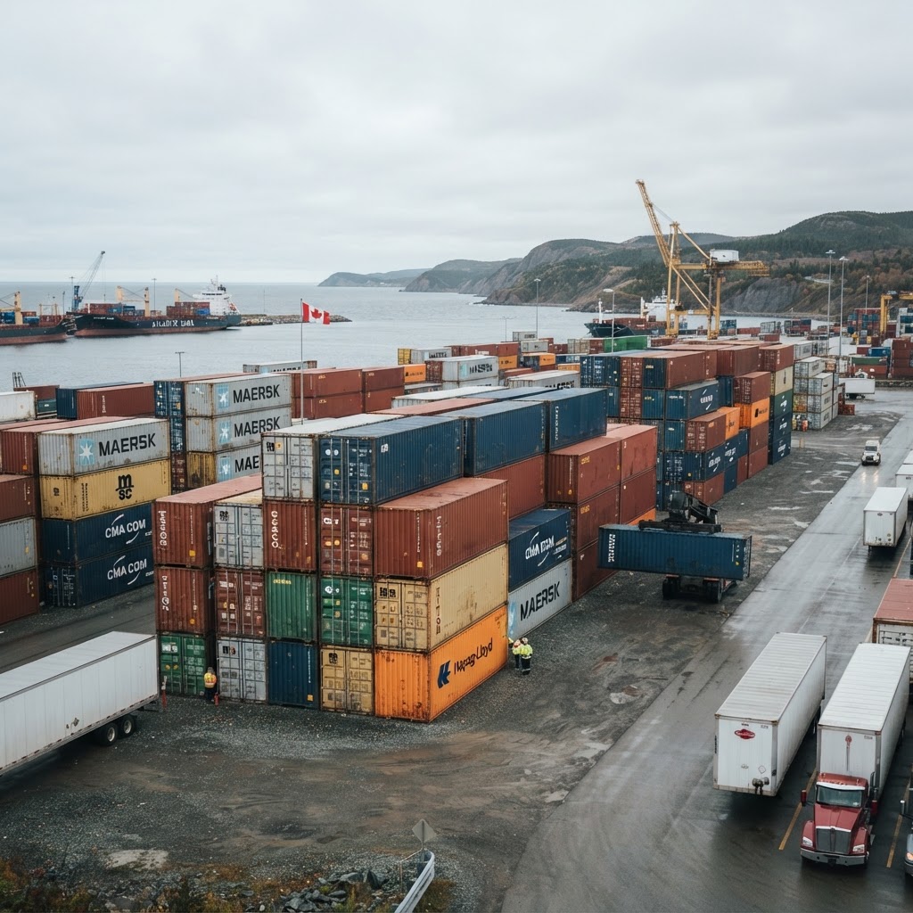 Shipping containers at an Atlantic Canada depot