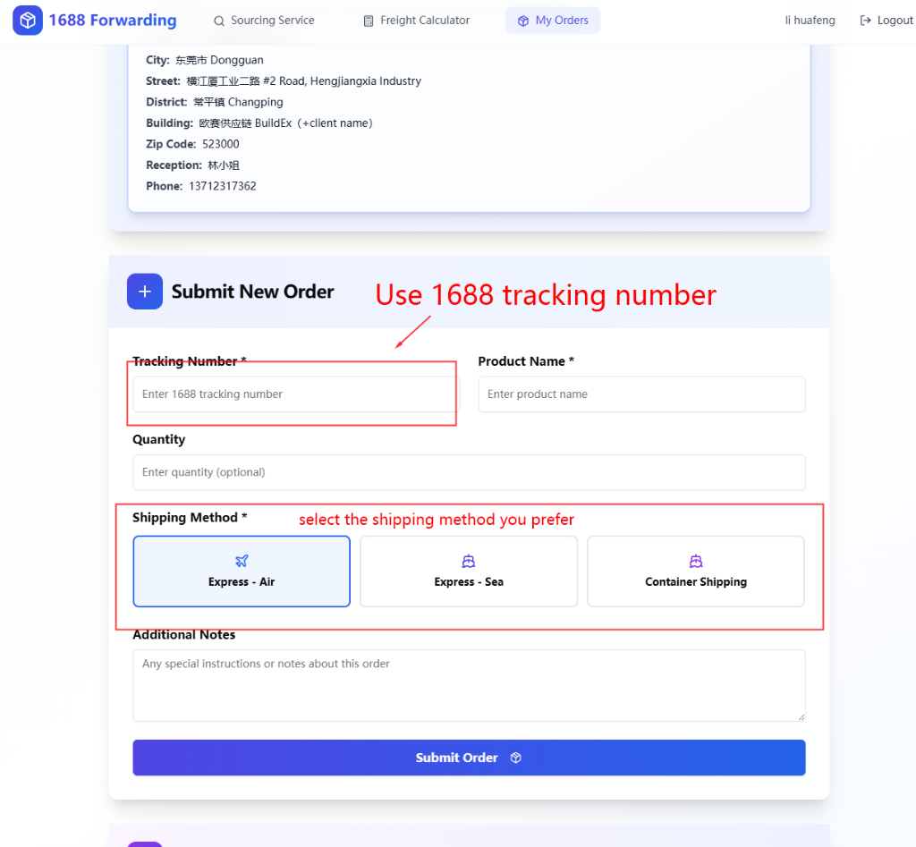 Place Your Shipping Order
