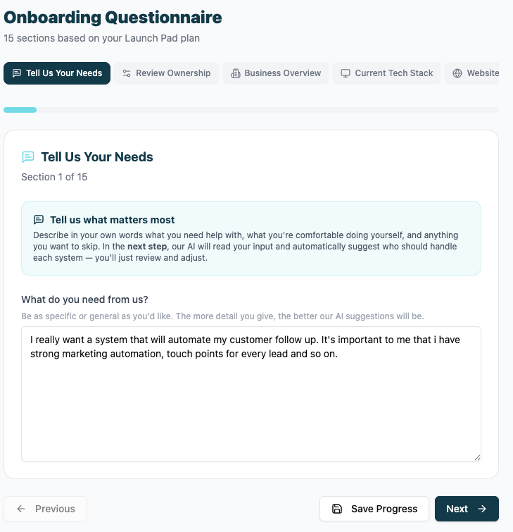 Guided Onboarding Questionnaire