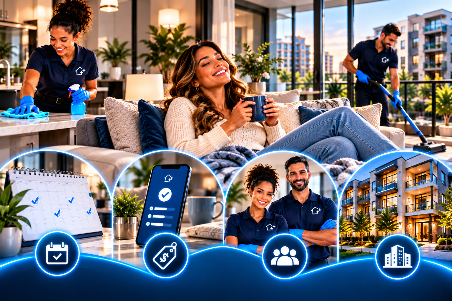 SimpleCleanz — guaranteed schedule, transparent flat pricing, trusted professional team, built for apartment and condo living
