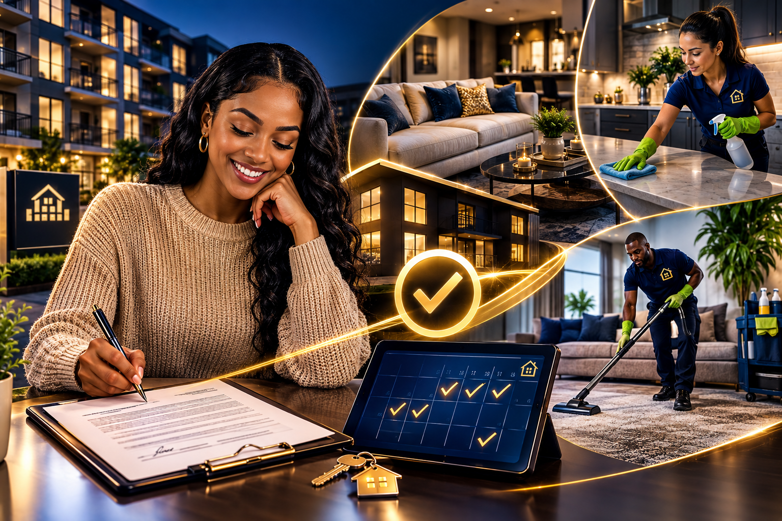 SimpleCleanz Built-In-Lease™ — a resident signing a lease with scheduled cleaning services included