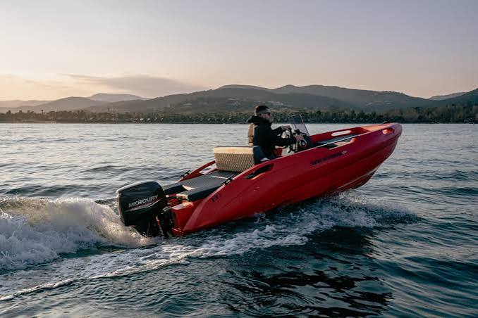 Red Sea Storm boat powered by Mercury across calm water