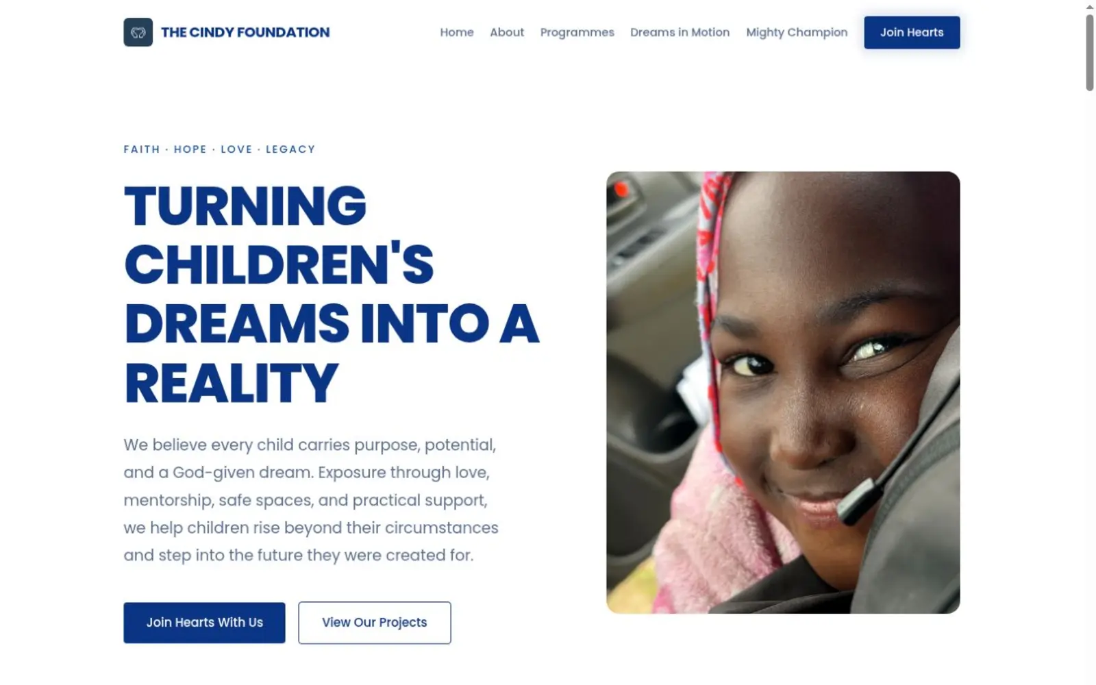 The Cindy Foundation website homepage