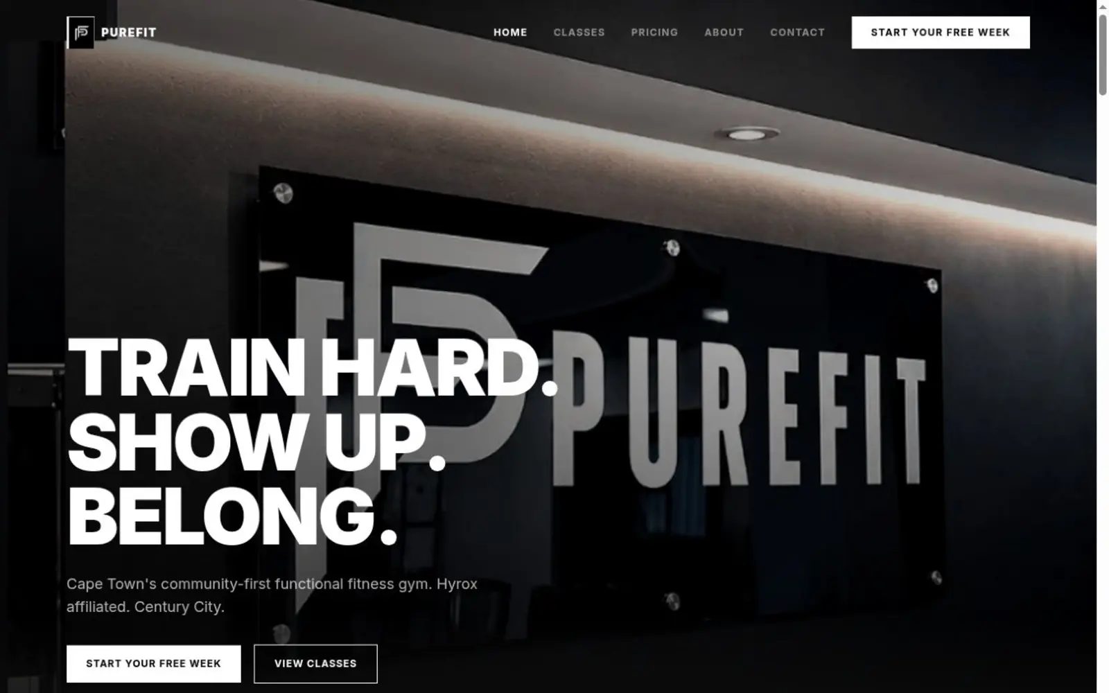 Purefit Training website homepage