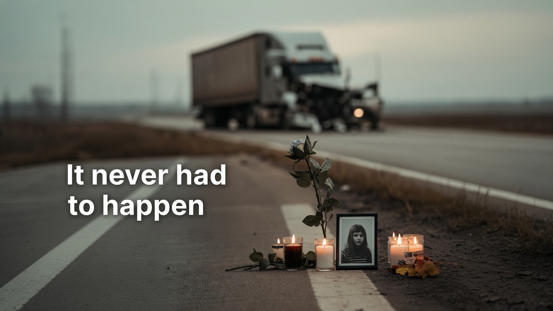 Roadside memorial with candles, a rose, and a portrait — example image, not a real case