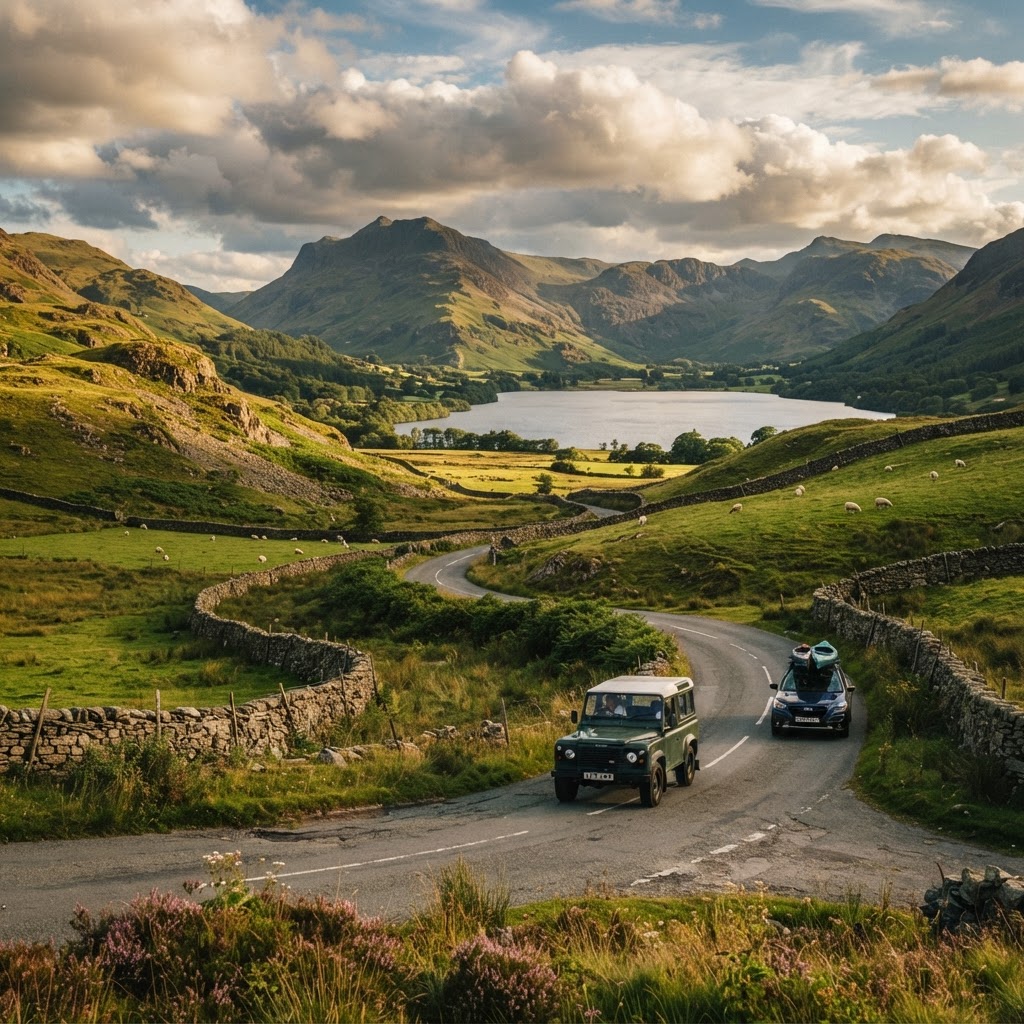 Scenic road trip landscape in the UK Lake District