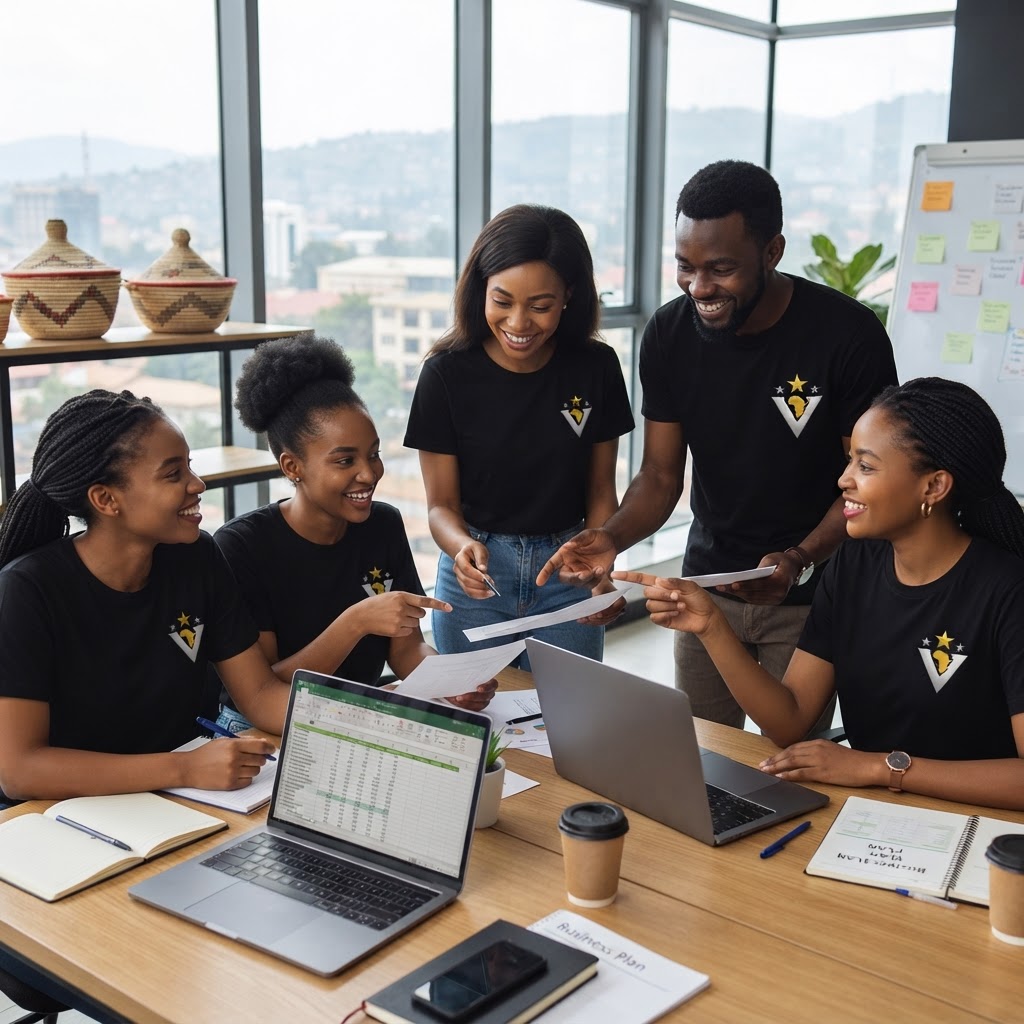 Équipe d'entrepreneurs burundais en T-shirts AfroCliq
