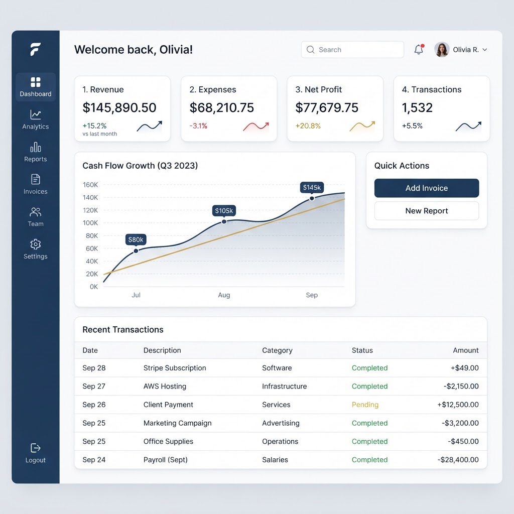 Automated bookkeeping dashboard preview