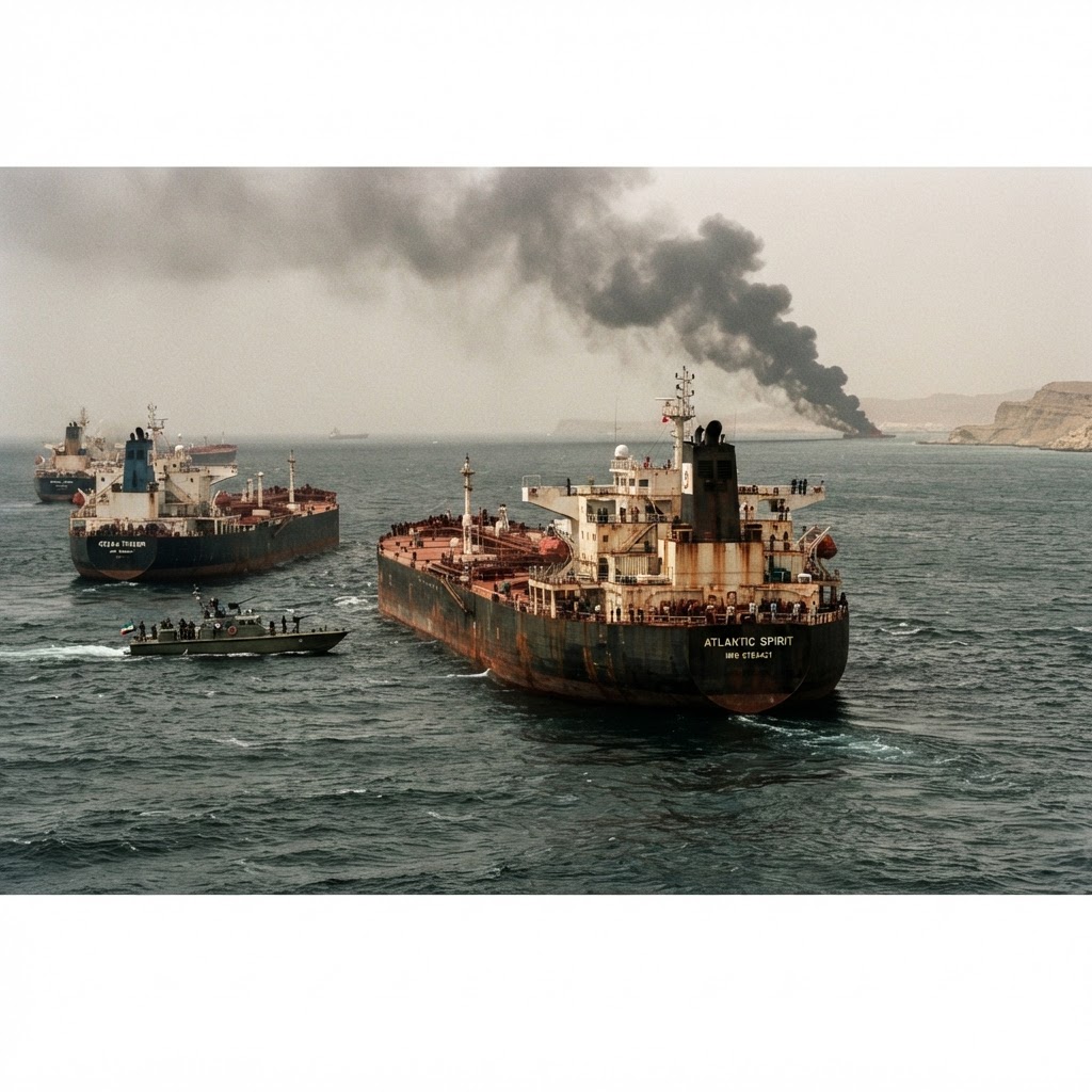 Two vessels were reported struck in the Strait of Hormuz. (Illustration)
