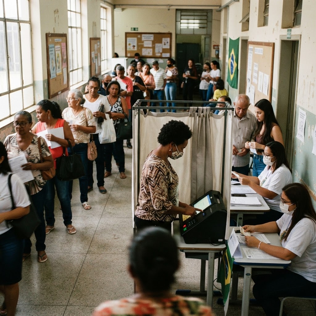 Brazilian voters at a polling station