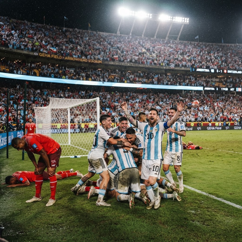 Argentina celebrate after beating Switzerland in extra time at the World Cup