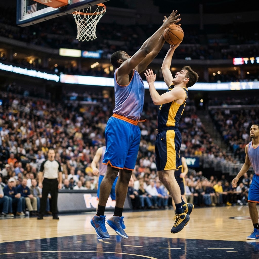 Center blocks a shot