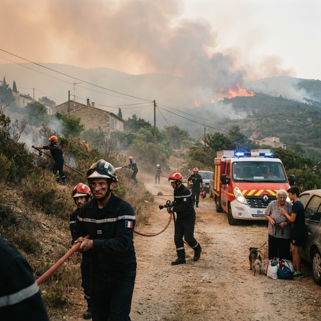 Wildfire response scene in southern France