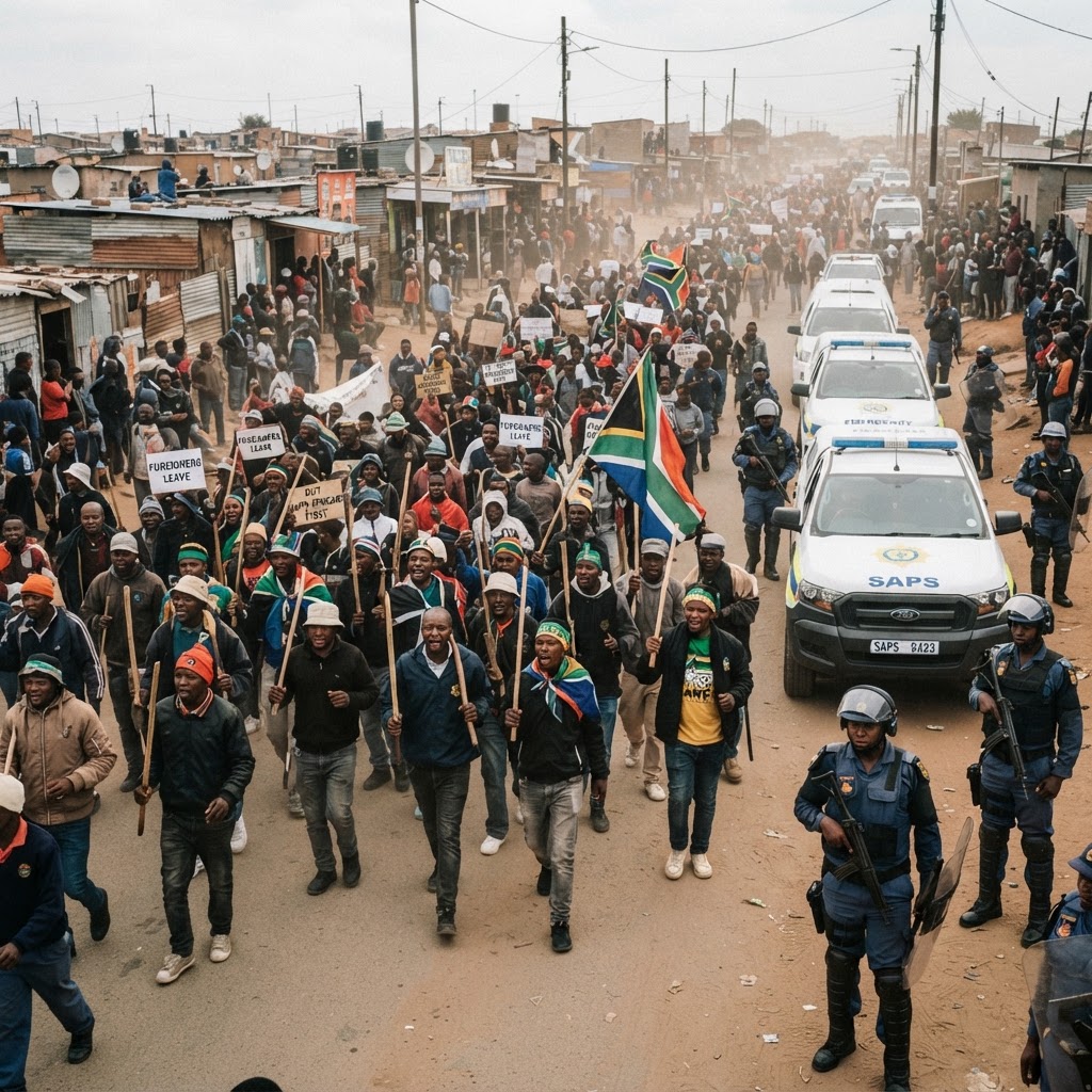 Anti-immigrant protest march in a South African township
