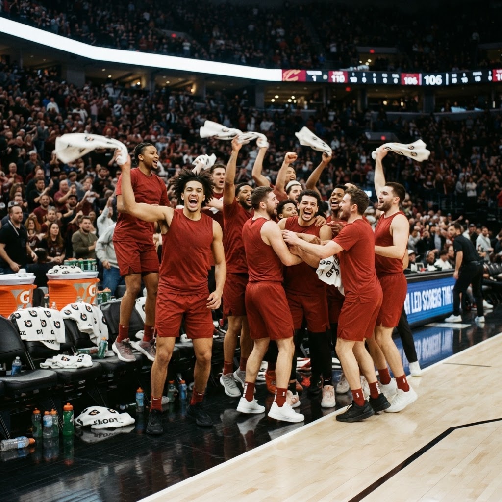 Basketball bench celebrating