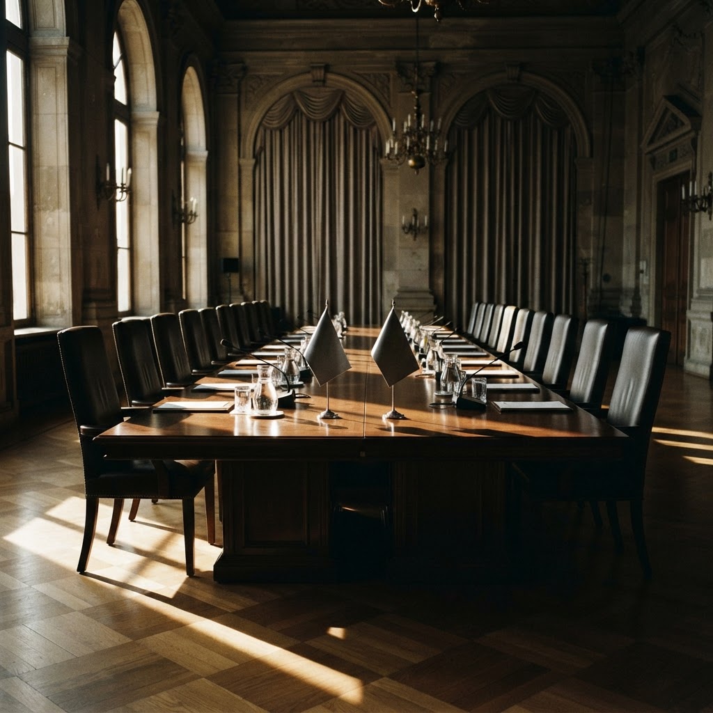 An empty negotiating table: both capitals insist the door to diplomacy remains open — but each has attached demands the other calls unacceptable.