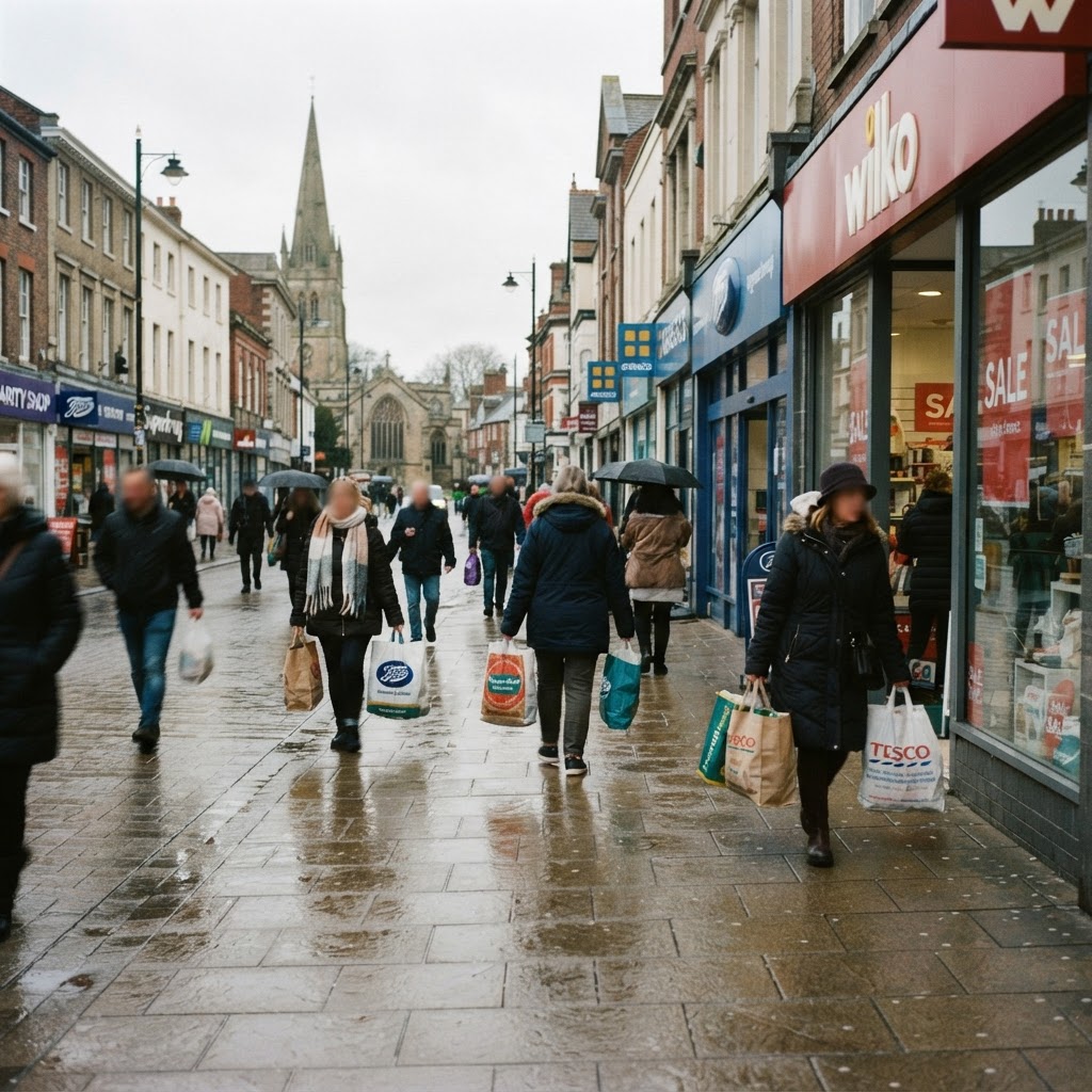 British high street shopping scene