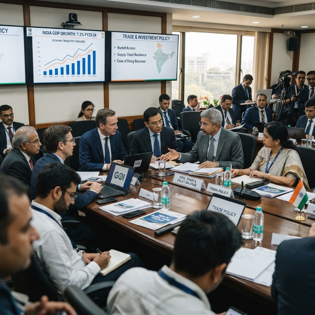 India trade negotiation and policy briefing visuals