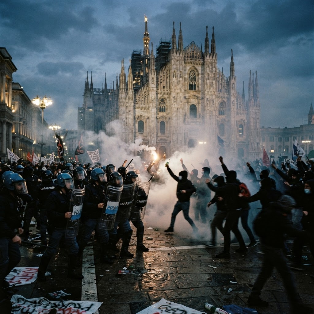 Protest clashes near Milan Duomo