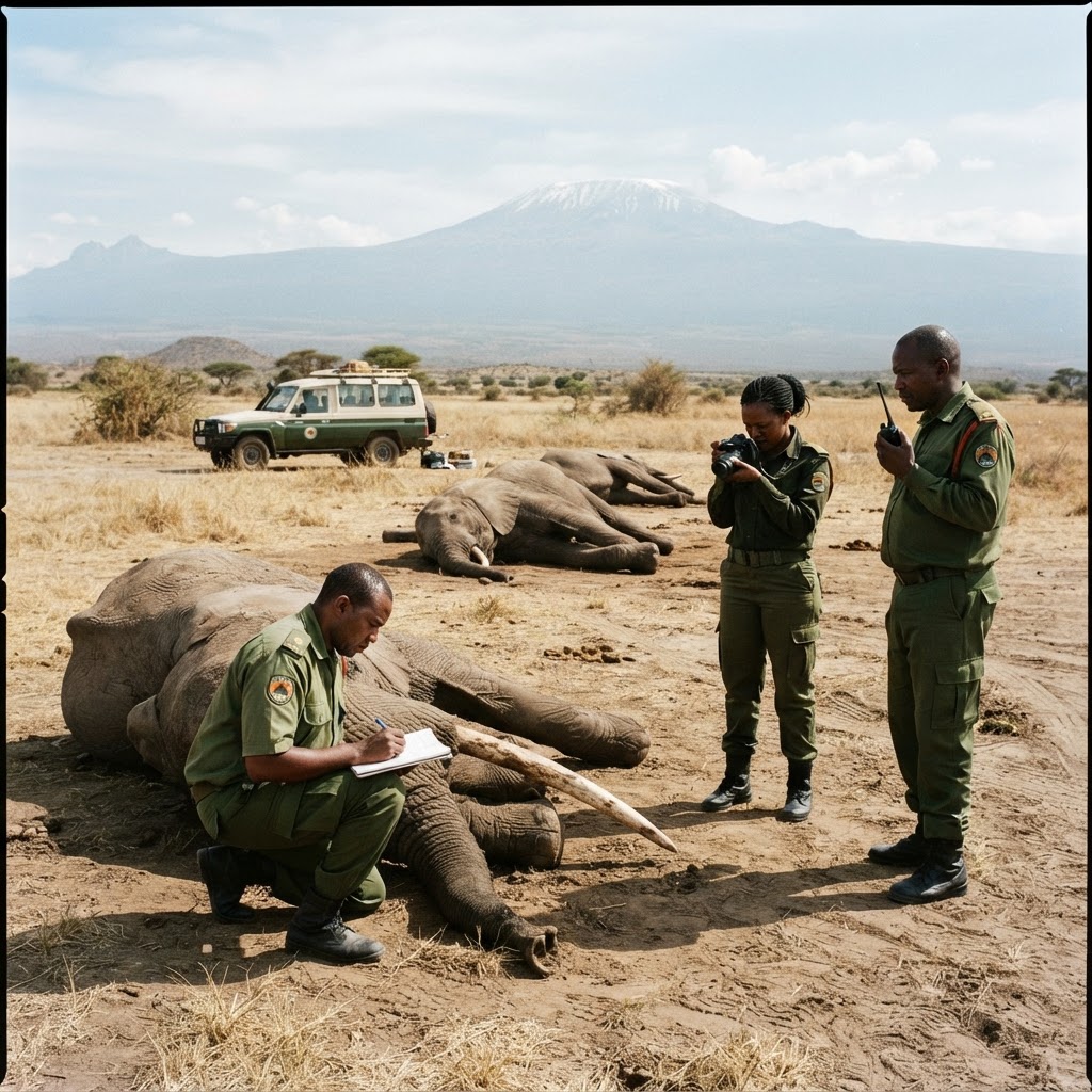 Kenya wildlife investigation scene after elephant deaths