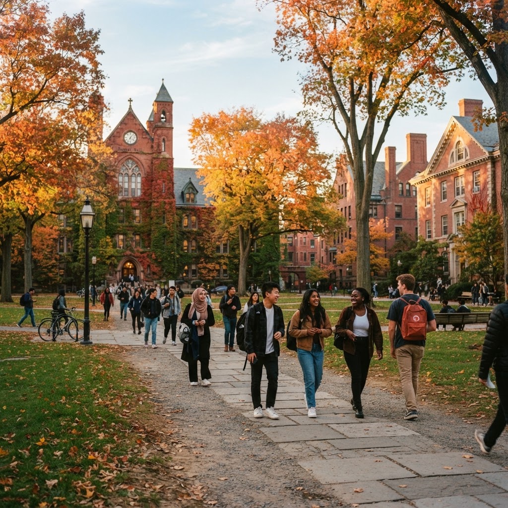 University campus quad in autumn