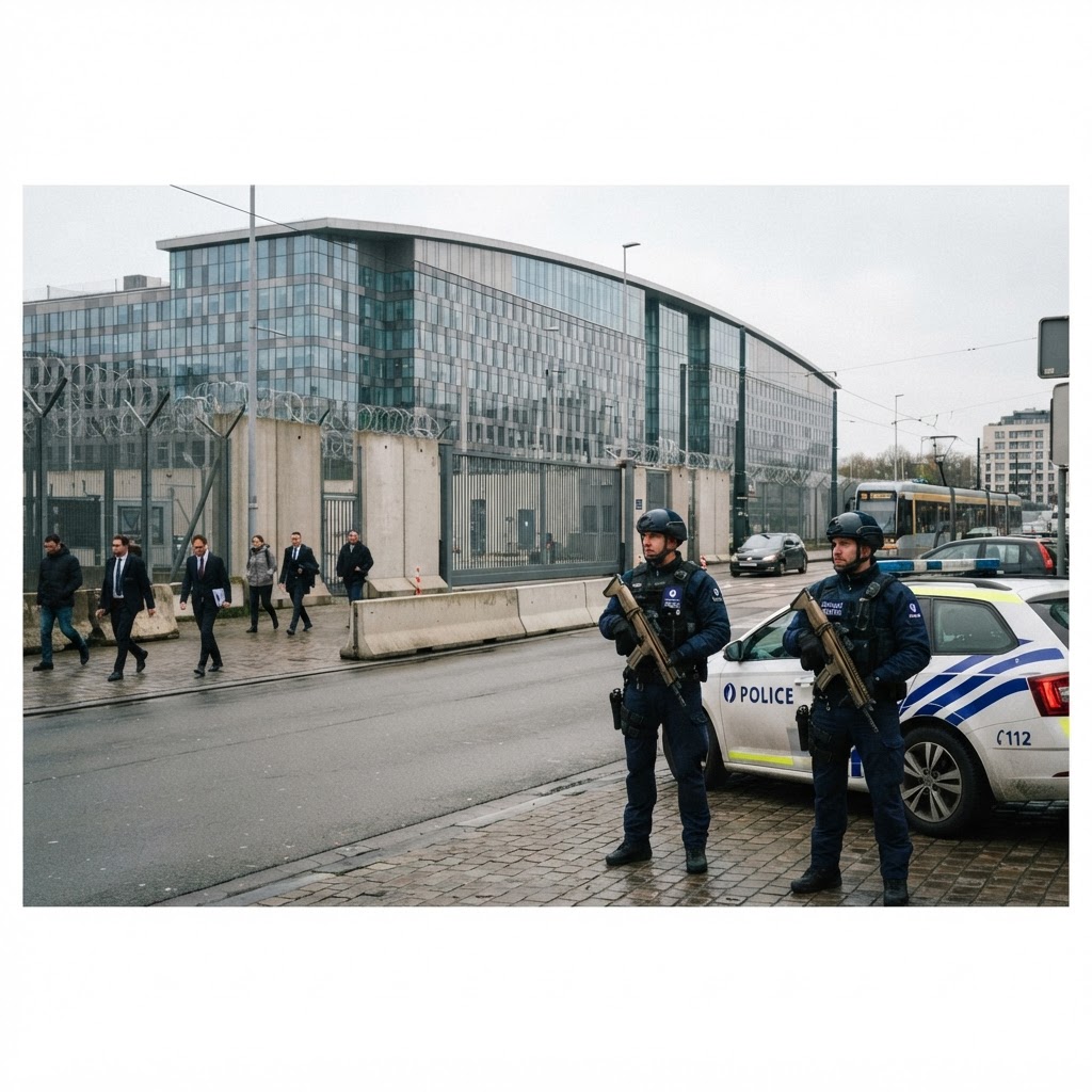 Brussels security atmosphere near NATO and official district buildings in Belgium