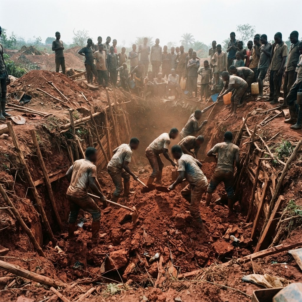 Rescuers dig through collapsed earth at the Zamboye mine site