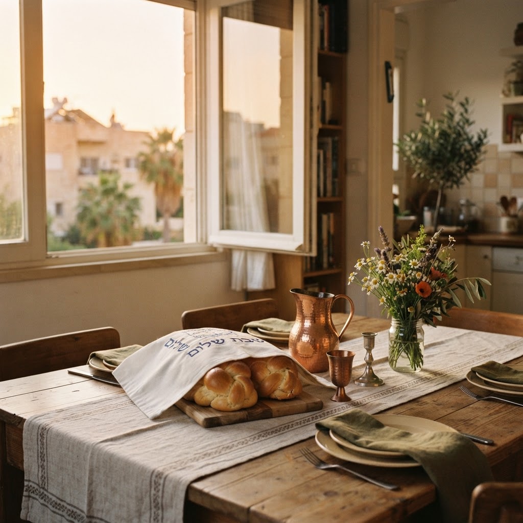 A table set on a Friday afternoon, waiting for Shabbat