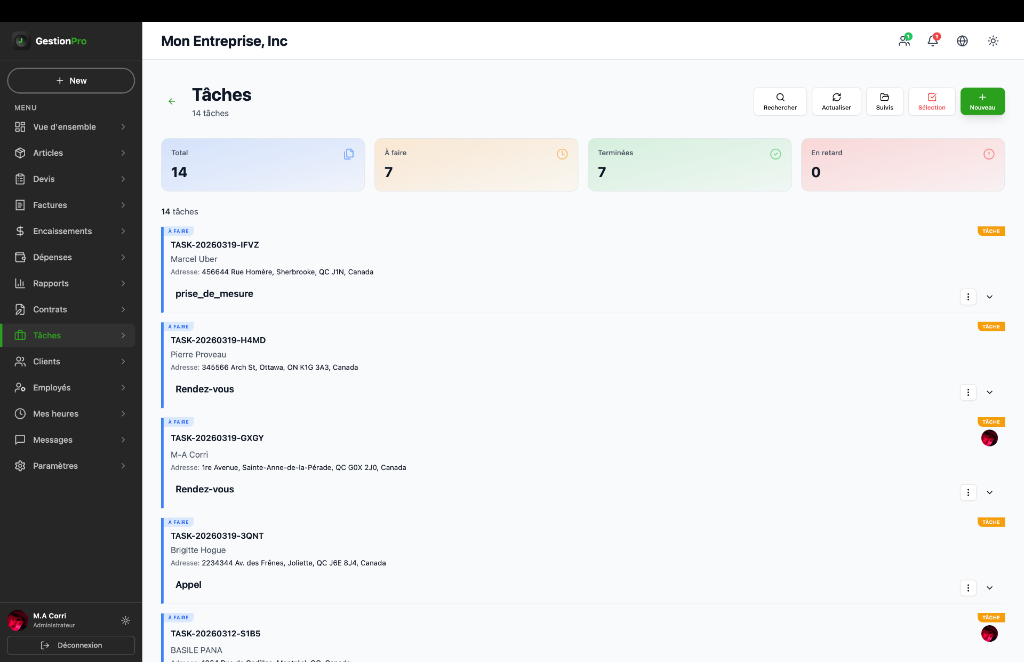 Module de tâches GestionPro