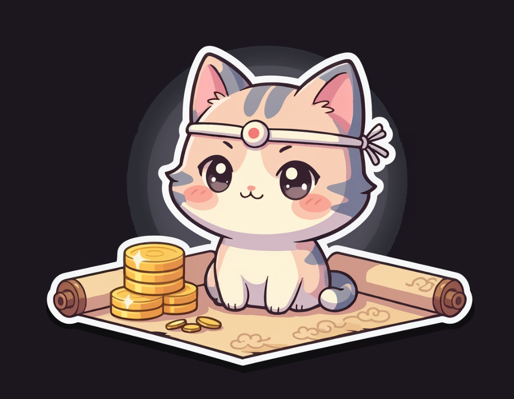 Gato kawaii con monedas