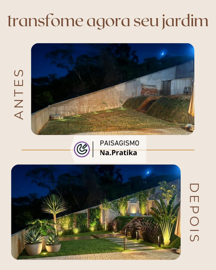 Antes e depois real de um jardim transformado