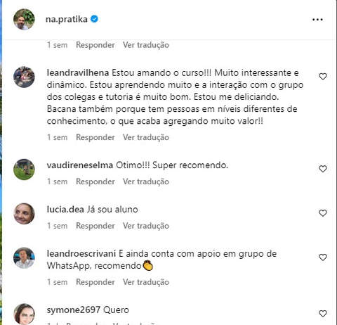 Comentários reais de alunos no Instagram - imagem 1