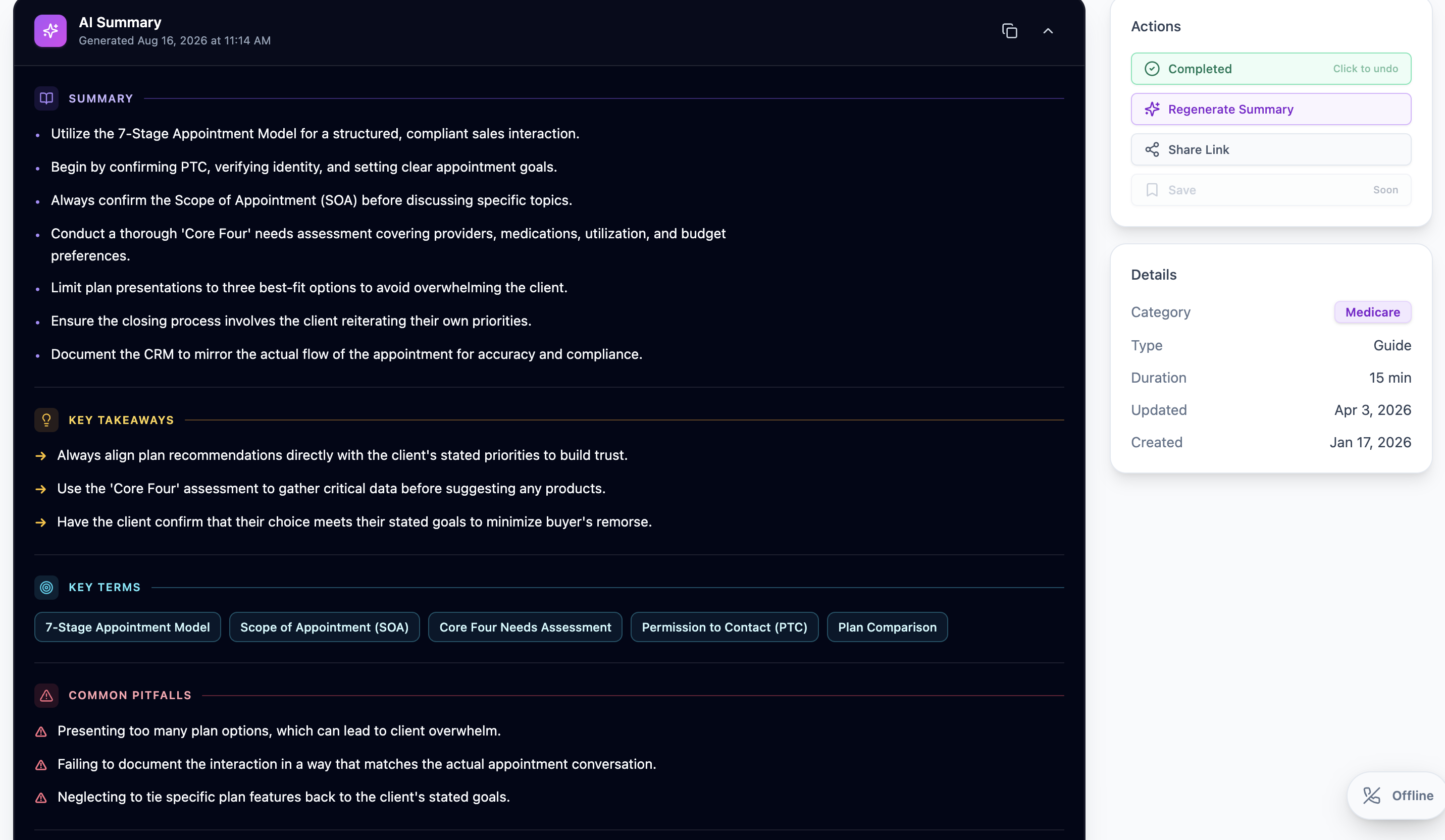 A long agency guide condensed into a structured AI summary alongside the original material