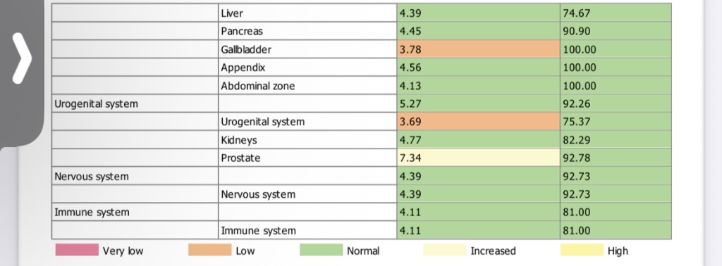 Organ Energy Levels Scan