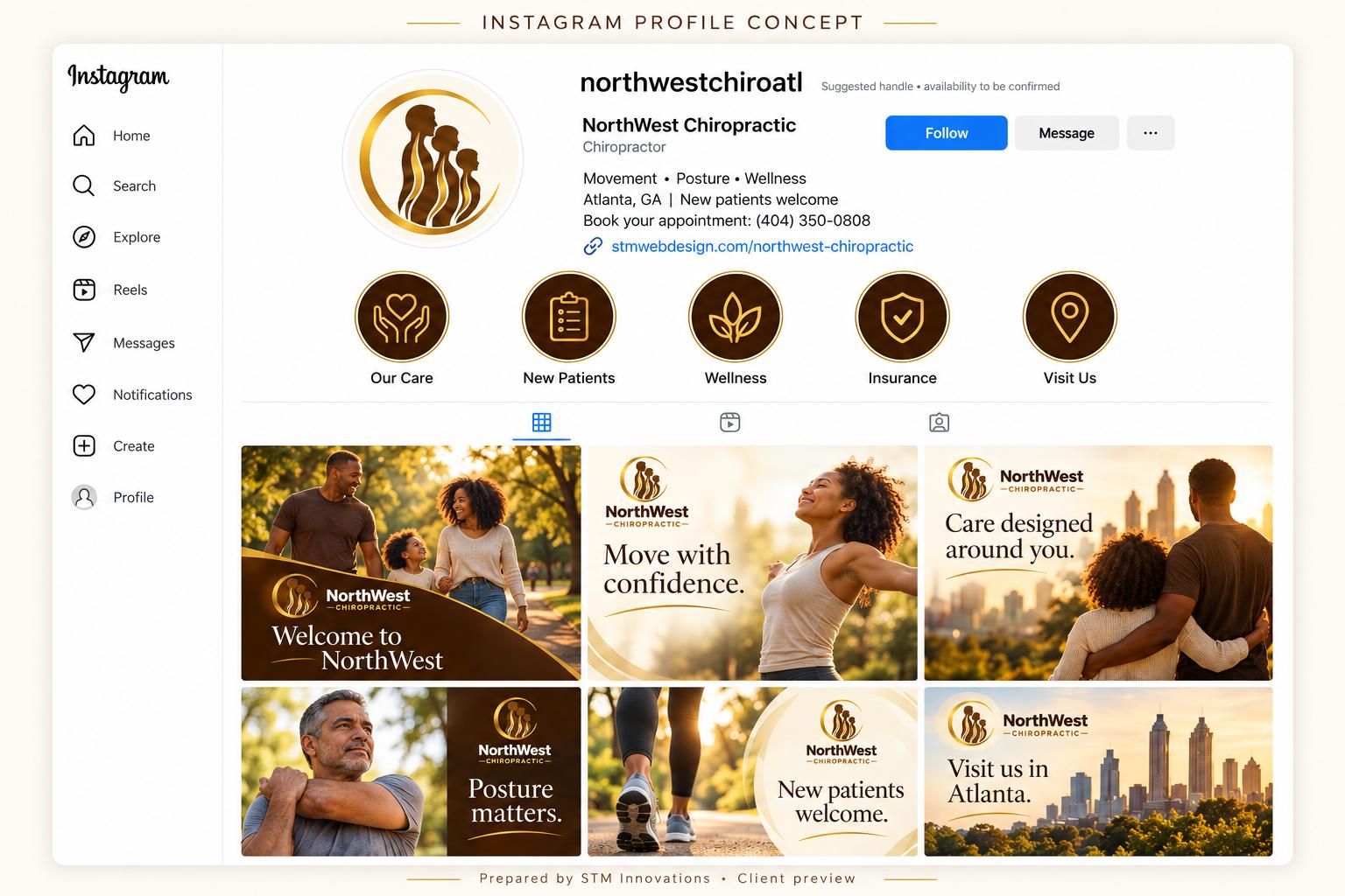 Instagram rebrand concept for NorthWest Chiropractic