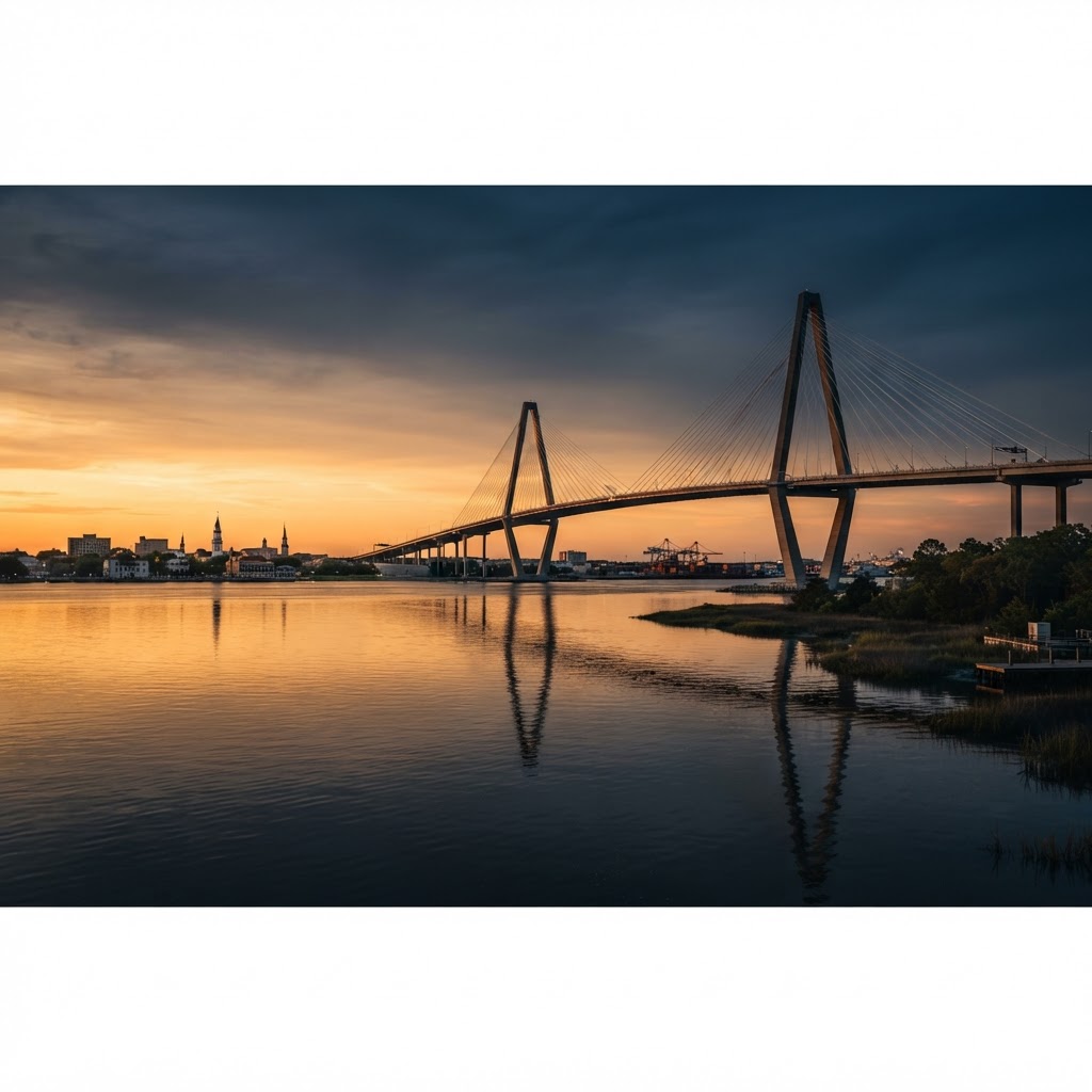 Charleston bridge at golden hour
