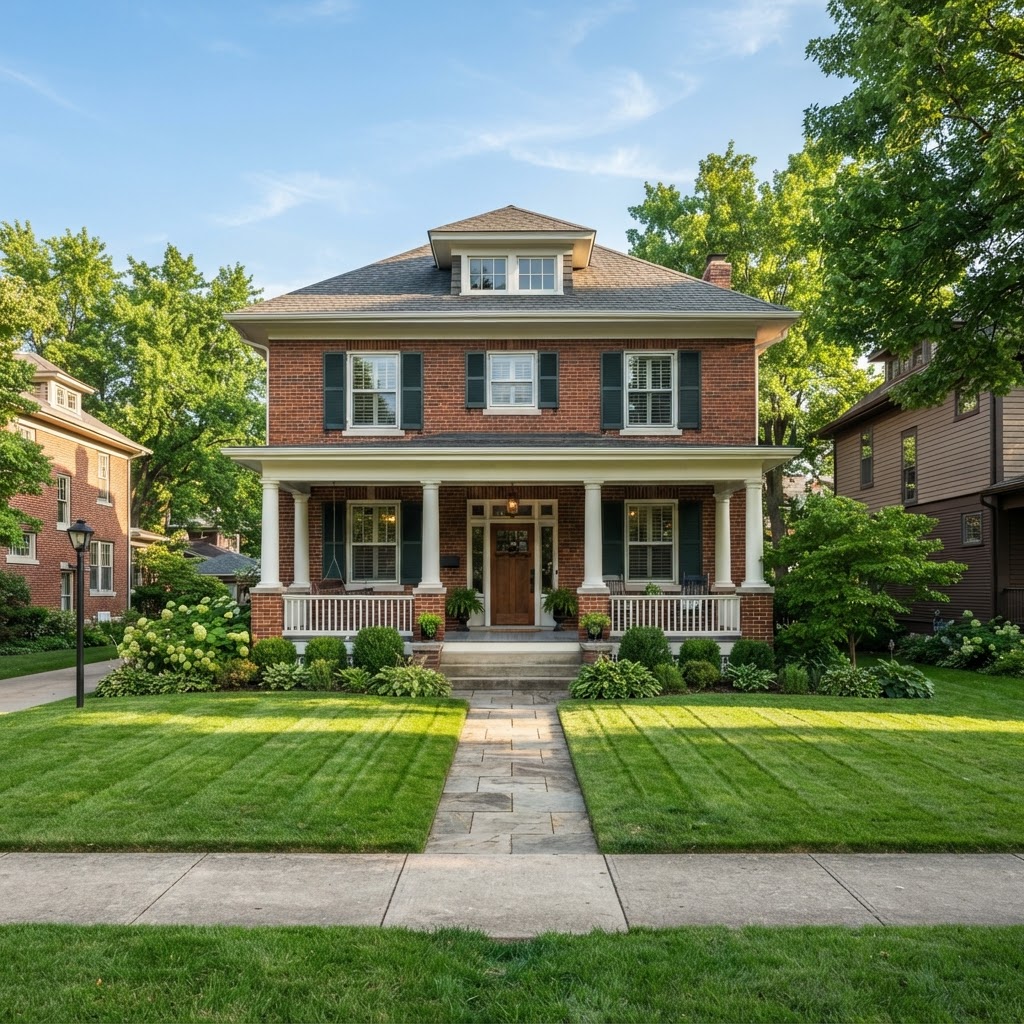 A brick Four Square, kept the Meridian-Kessler way