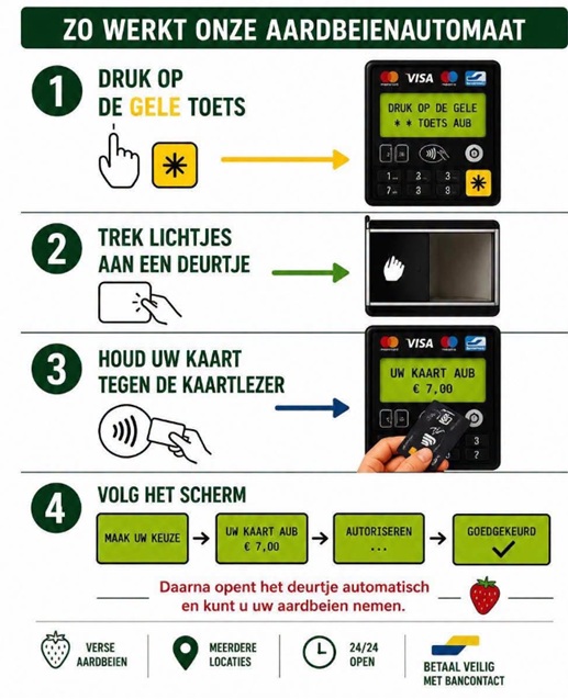 Zo werkt onze aardbeienautomaat - bankcontact handleiding