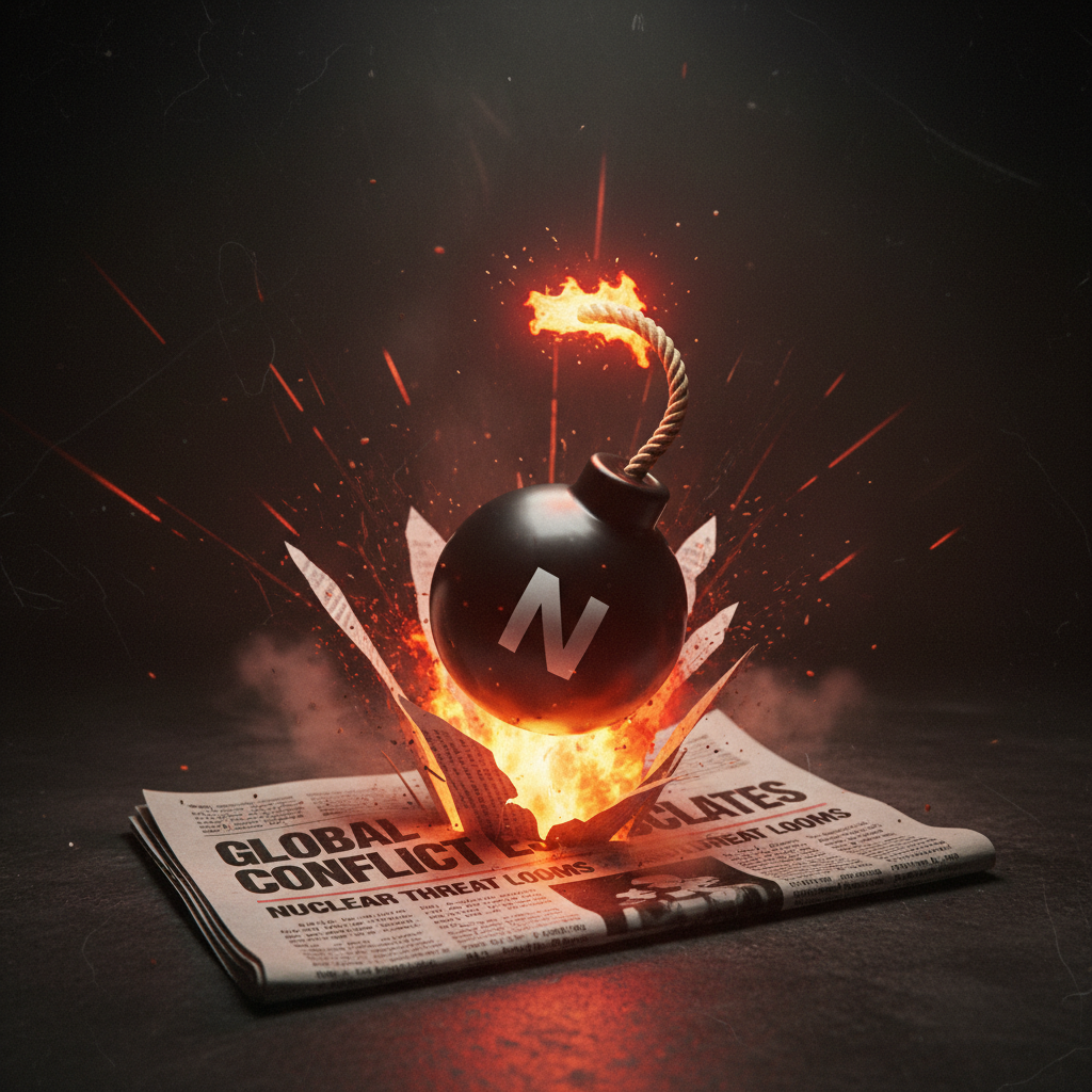 News is Nuclear — newspaper with 3D bomb