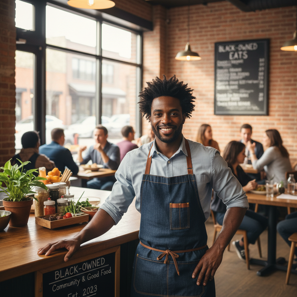 Black man business owner at his restaurant